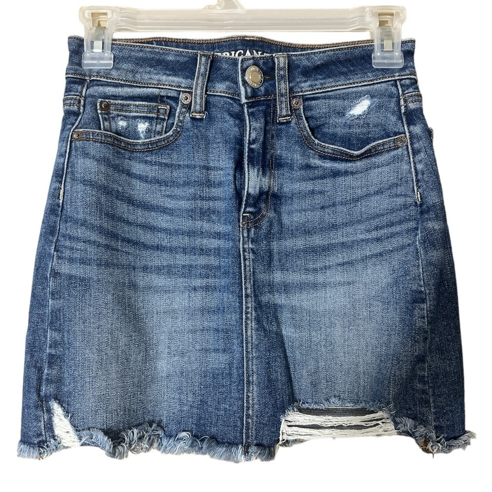 American Eagle Outfitters‎ Distressed Hem Denim Mini Skirt 00 Festival Fall
